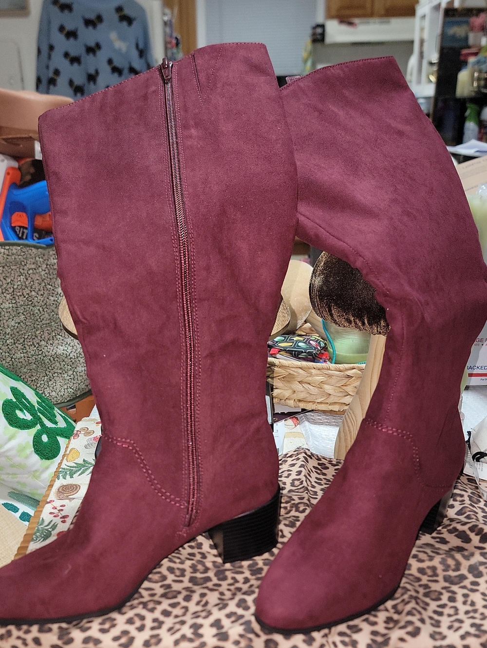 Style & Co Women’s Burgundy Percyy Dress Boots Suede Mid-Calf Heeled Boots Size9